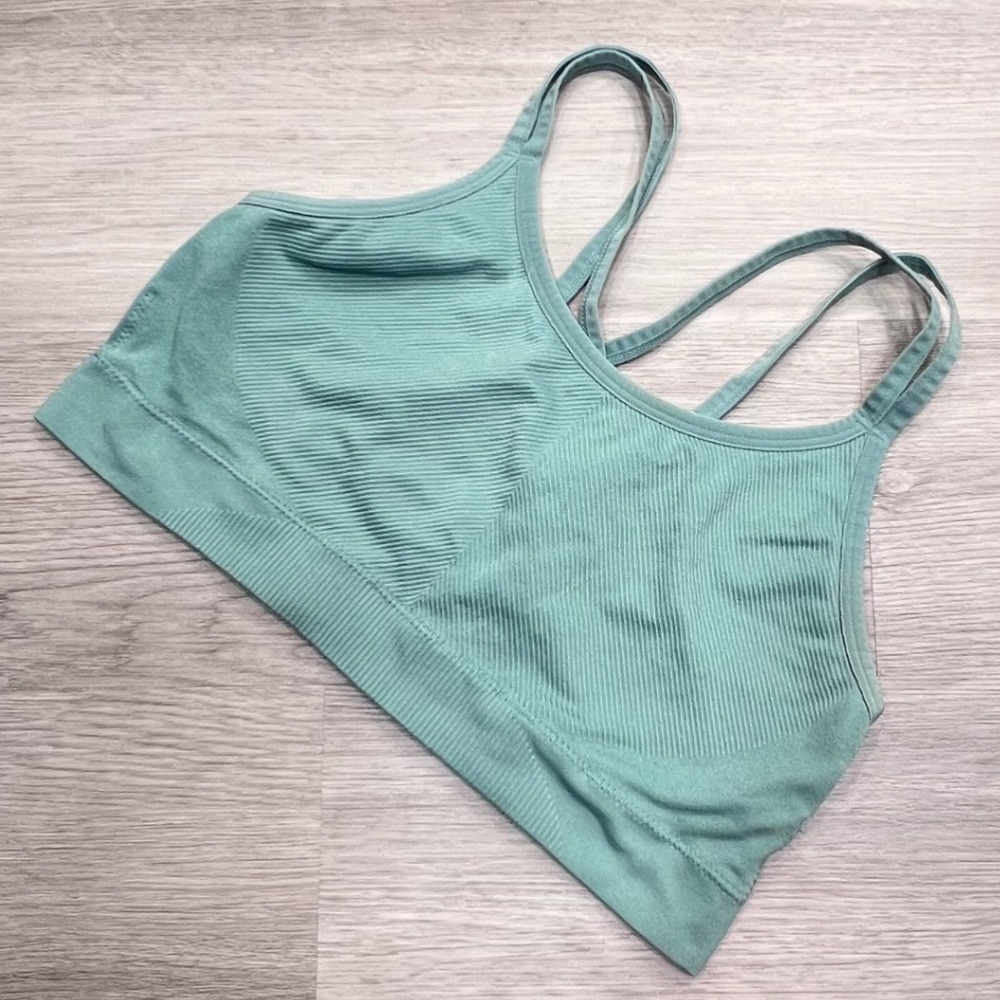 Ryka Women XL Sage Green Ribbed Seamless Strappy Racerback Sports Bra Activewear